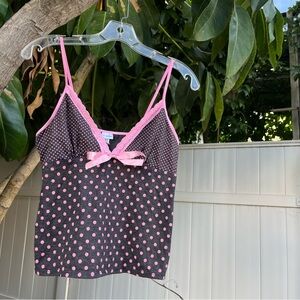 Vintage Y2K Blue Daisy Grey Tank Top with Pink detailing and Bow.